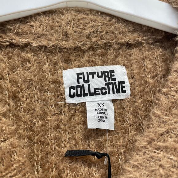 Future Collective Women's Crewneck Relaxed Teddy Sweater Tan Size XS - Picture 4 of 6